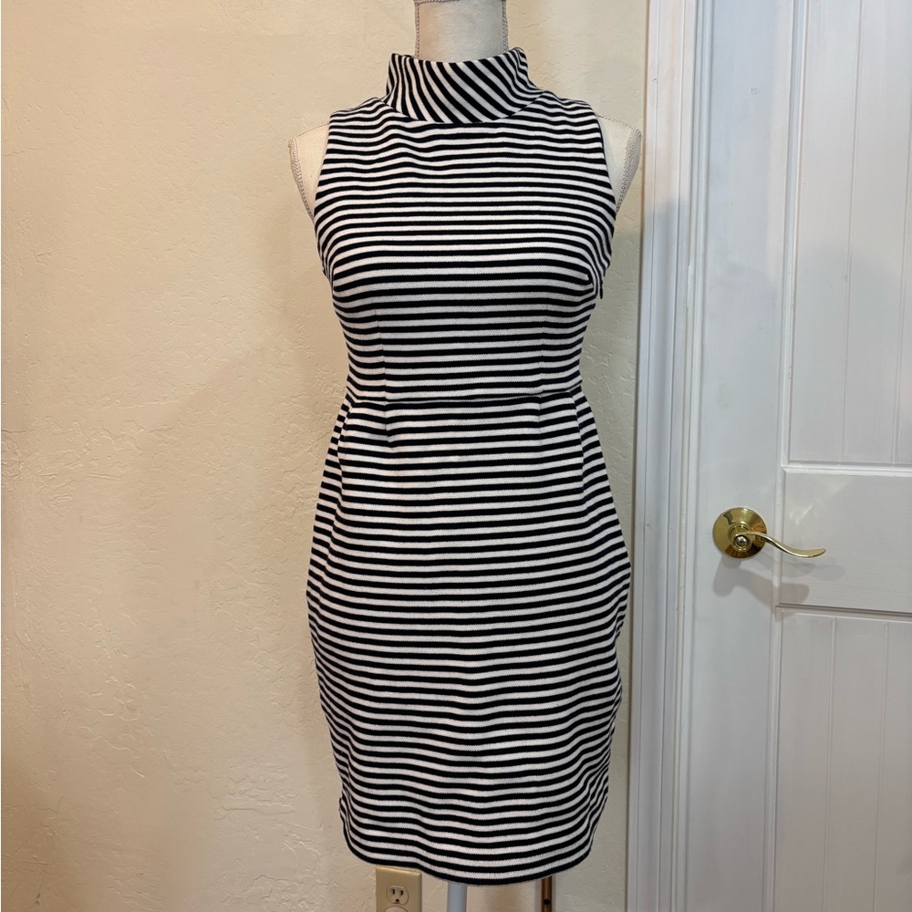 Boden Navy and White Striped Sleeveless Mock-Neck Dress - Picture 10 of 10